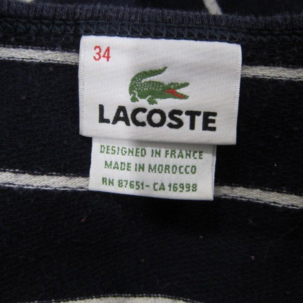 Lacoste Navy Blue Striped Long Sleeve Dress w/ Pockets Cotton Size 34 - Picture 7 of 9